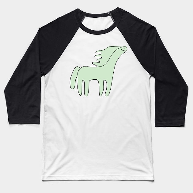 Cute Silly Simple Minimalist Pastel Green Horse White Pattern Baseball T-Shirt by Charredsky